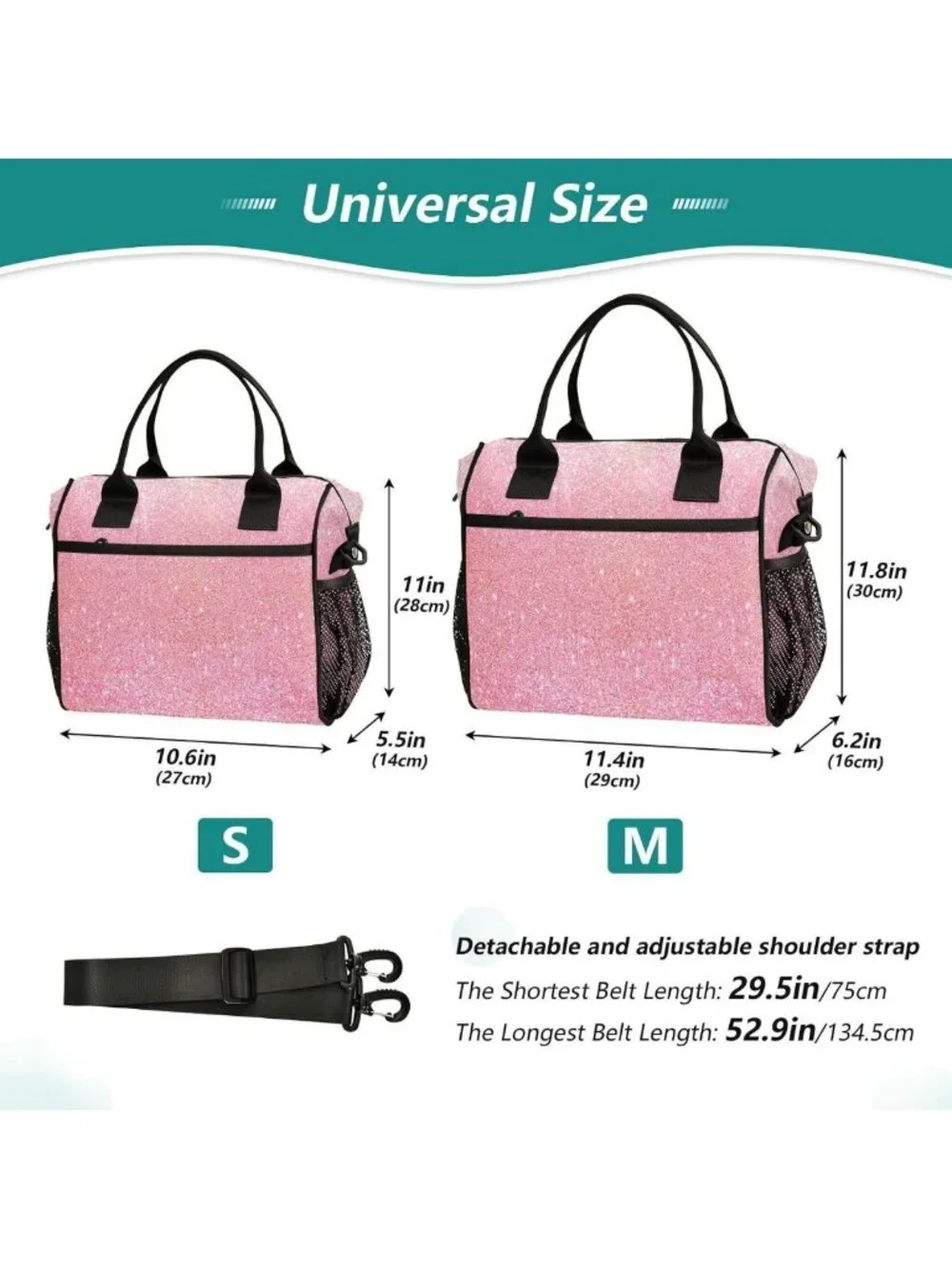 Sparkly Pink Glitter Insulated Lunch Bag for Girls & Women - Stylish School Tote